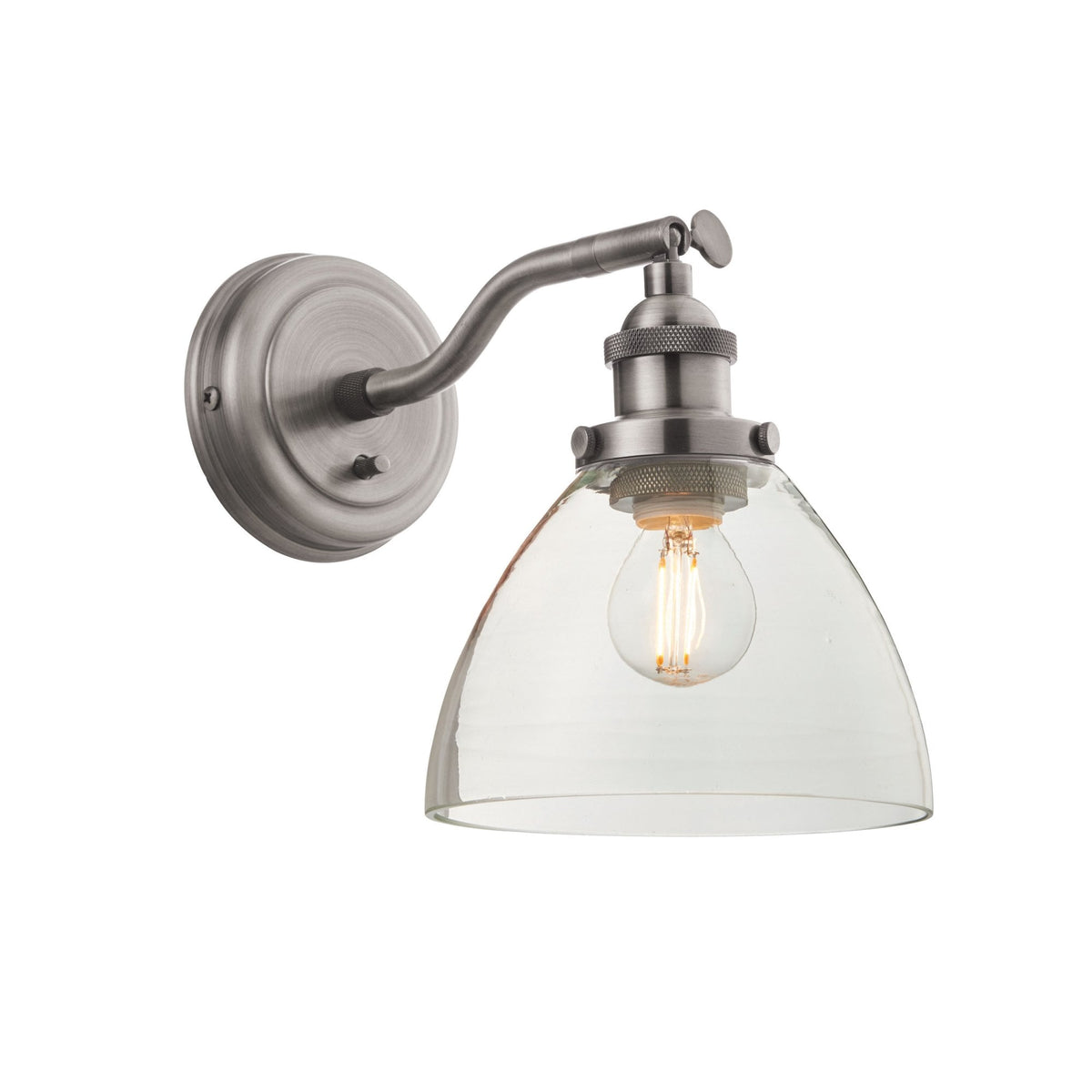Hansen Wall Light in Brushed Silver and Clear Glass Shade