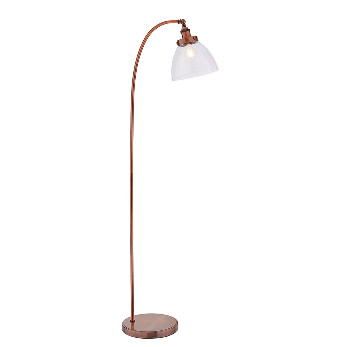 Hansen Task Floor Lamp in Aged Copper and Clear Glass Shade
