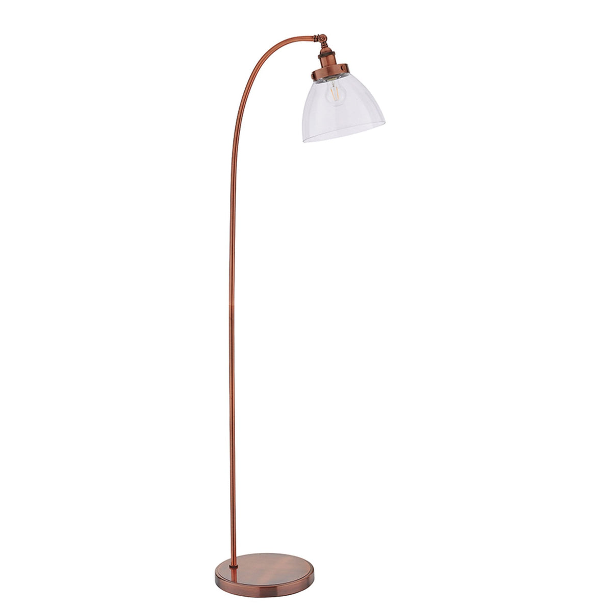 Hansen Task Floor Lamp in Aged Copper and Clear Glass Shade