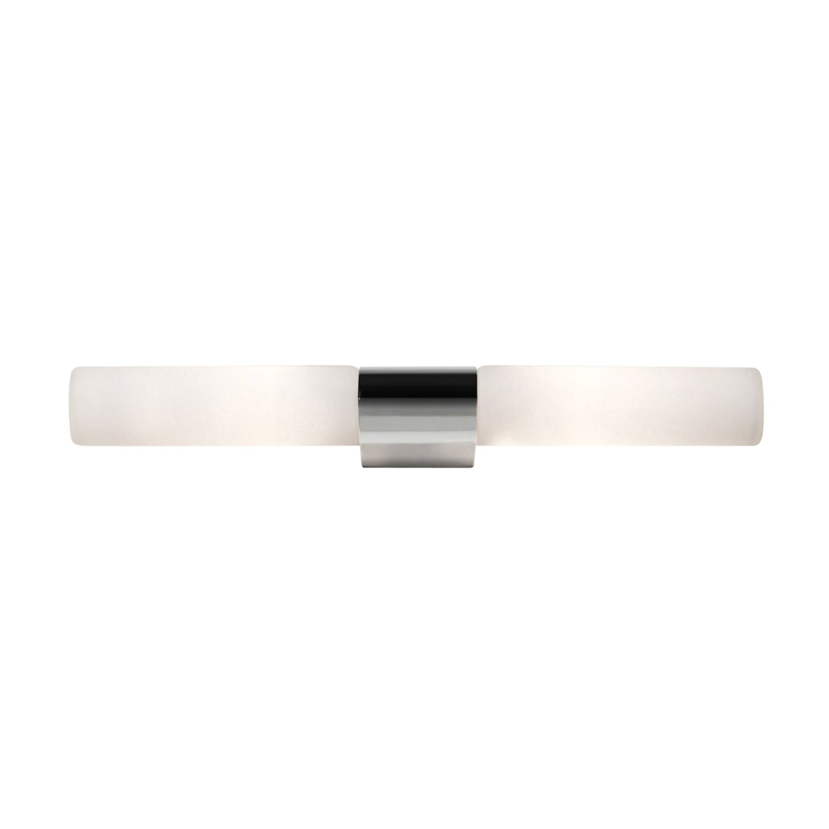 Chrome finish vanity light with two frosted glass shades