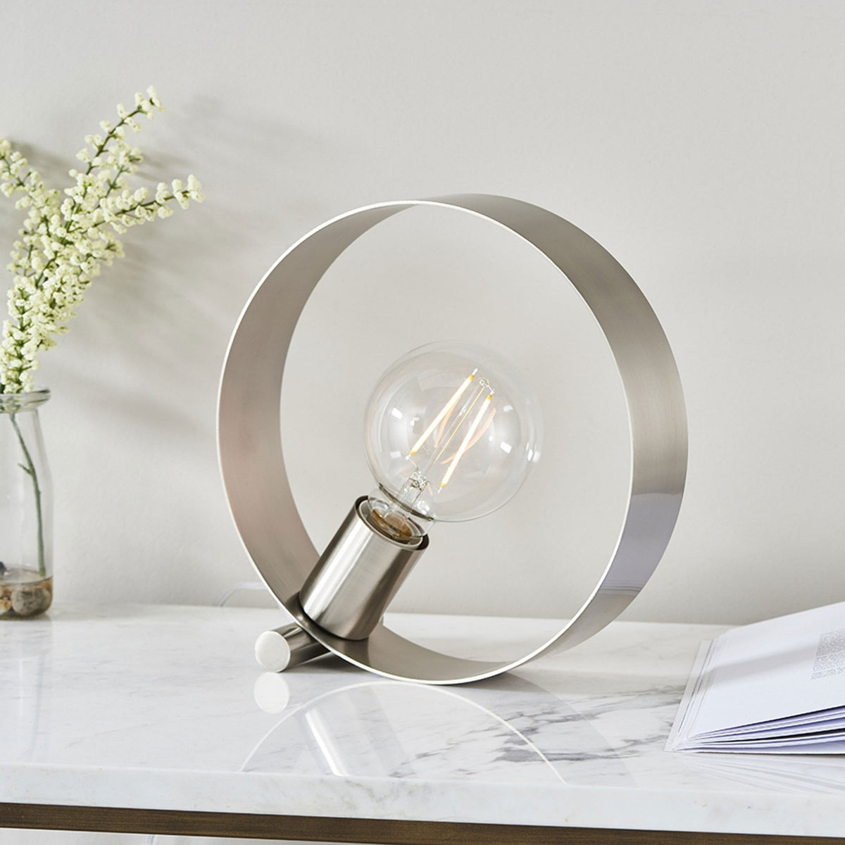 Hoop Table Lamp in a Brushed Nickel Finish