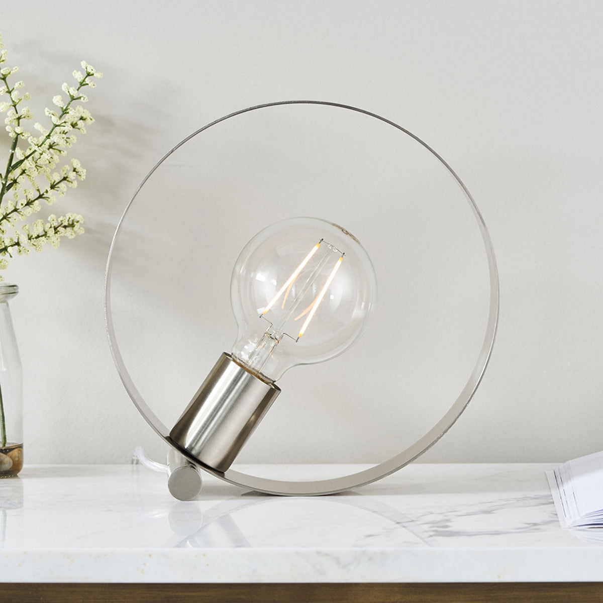 Hoop Table Lamp in a Brushed Nickel Finish