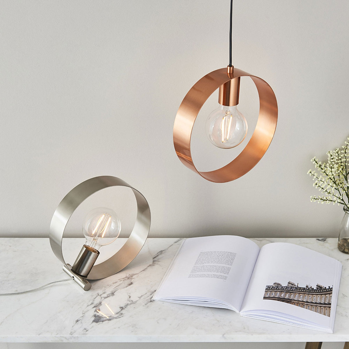 Hoop Table Lamp in a Brushed Nickel Finish