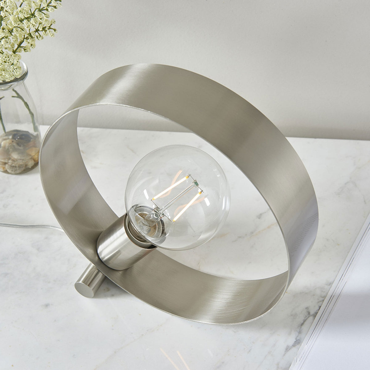 Hoop Table Lamp in a Brushed Nickel Finish