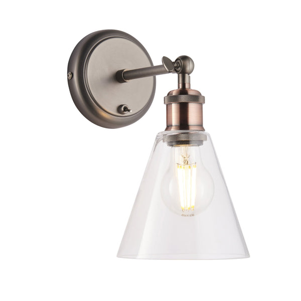 Hal Wall Light in Aged Copper & Pewter with Clear Glass