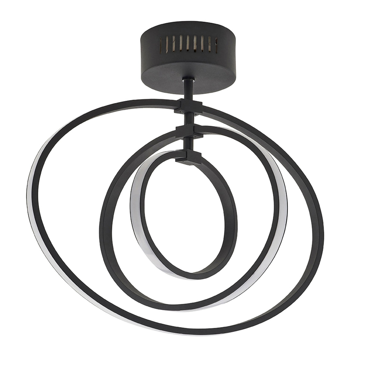 Avali Three Hoop LED Semi Flush Ceiling Light in Matt Black