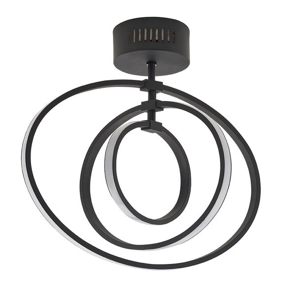 Avali Three Hoop LED Semi Flush Ceiling Light in Matt Black