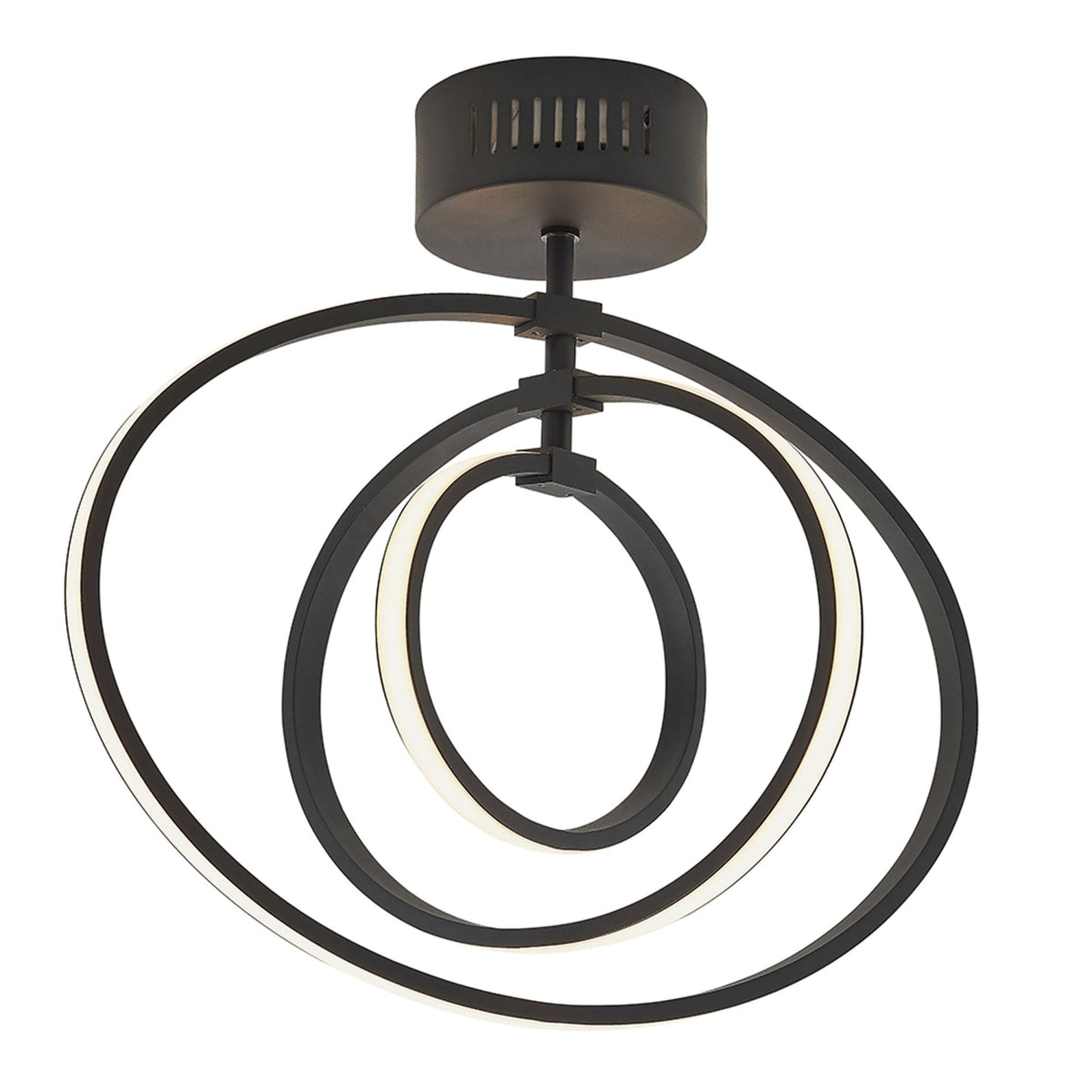 Avali Three Hoop LED Semi Flush Ceiling Light in Matt Black
