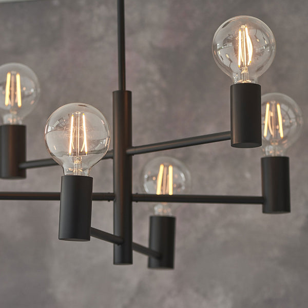 Studio Six Light Straight Semi Flush Fitting in Matt Black
