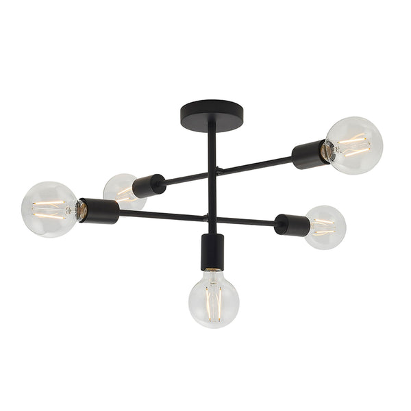 Studio Five Light Straight Semi Flush Fitting in Matt Black