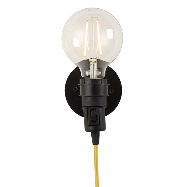 Studio Plug In Wall Light in Matt Black with Yellow Flex