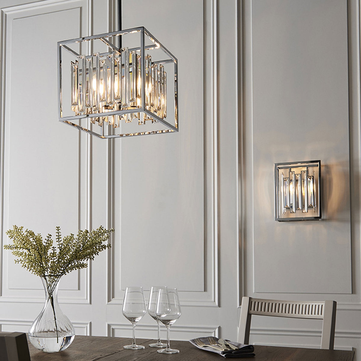 Acadia Four Light Pendant in Chrome and Glass Crystals