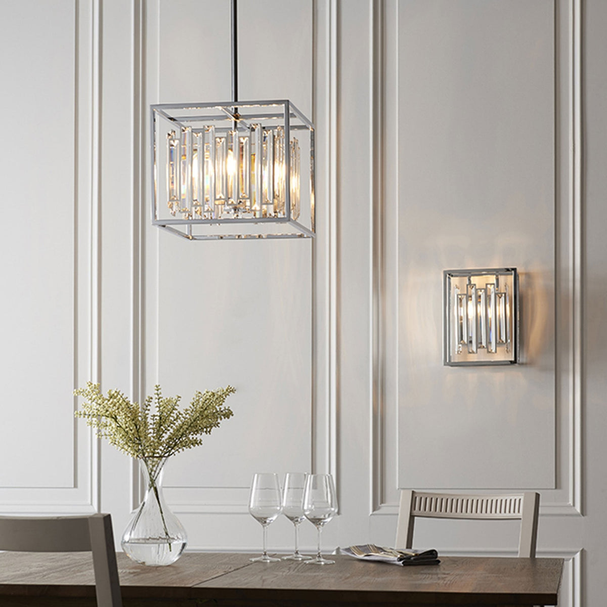 Acadia Four Light Pendant in Chrome and Glass Crystals