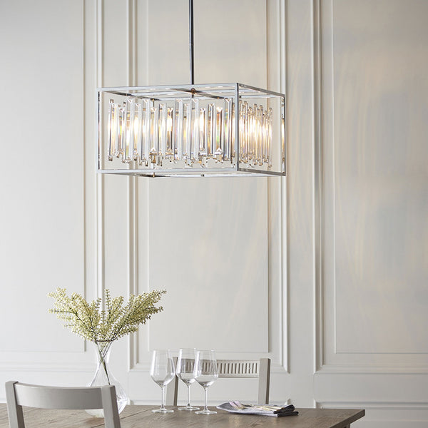 Acadia Six Light Pendant in Chrome and Glass Crystals