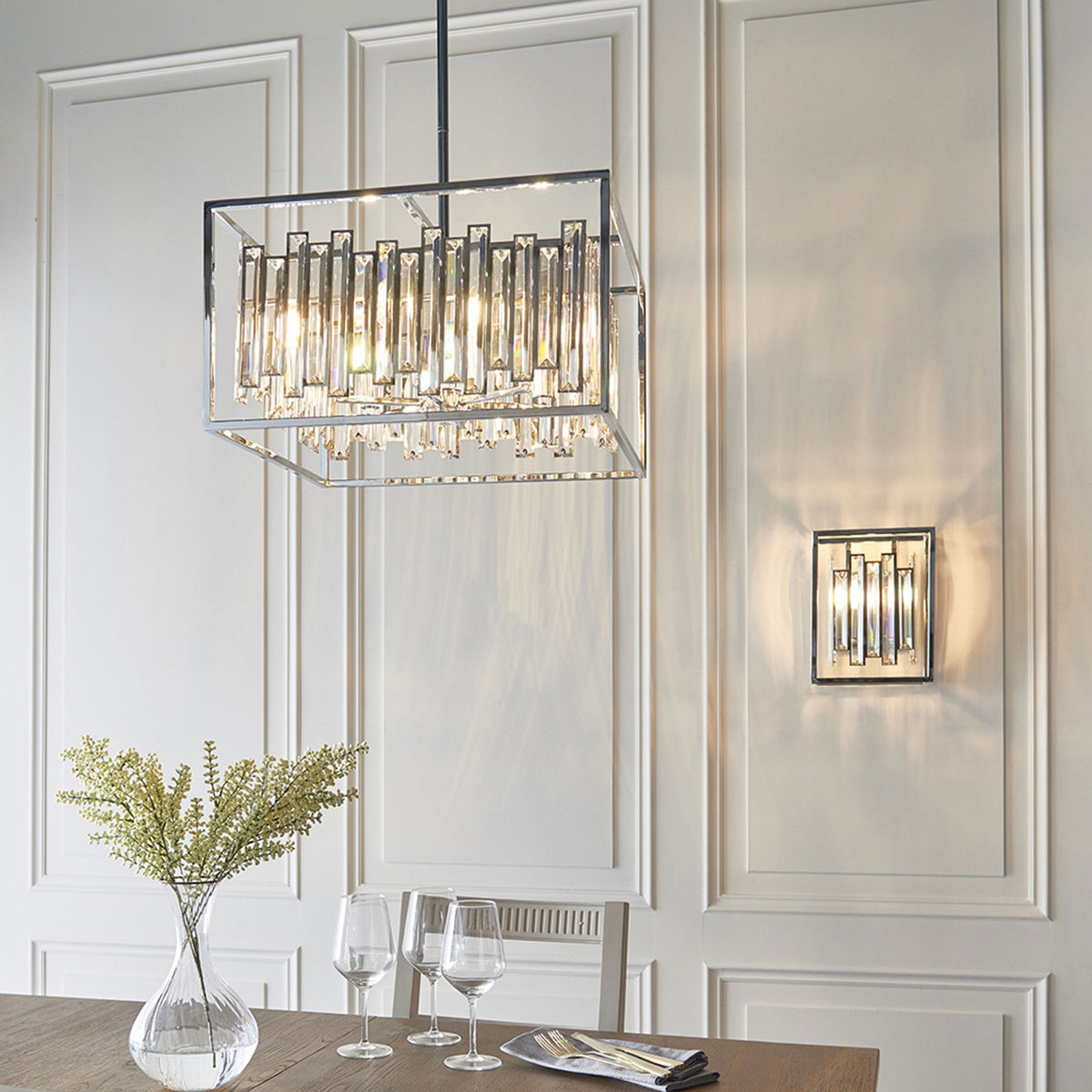 Acadia Six Light Pendant in Chrome and Glass Crystals