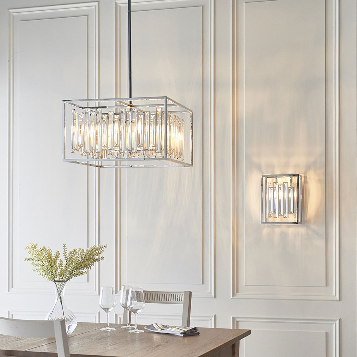 Acadia Six Light Pendant in Chrome and Glass Crystals