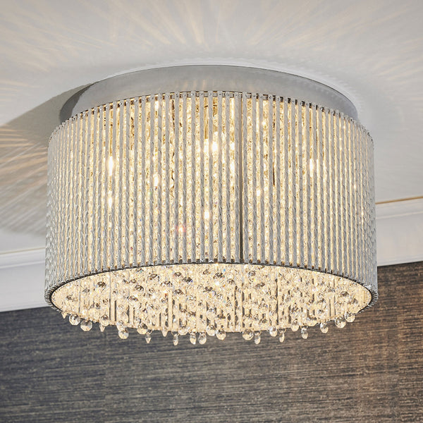 Galina 10lt Flush Ceiling Light in Chrome and Clear Glass Crystal