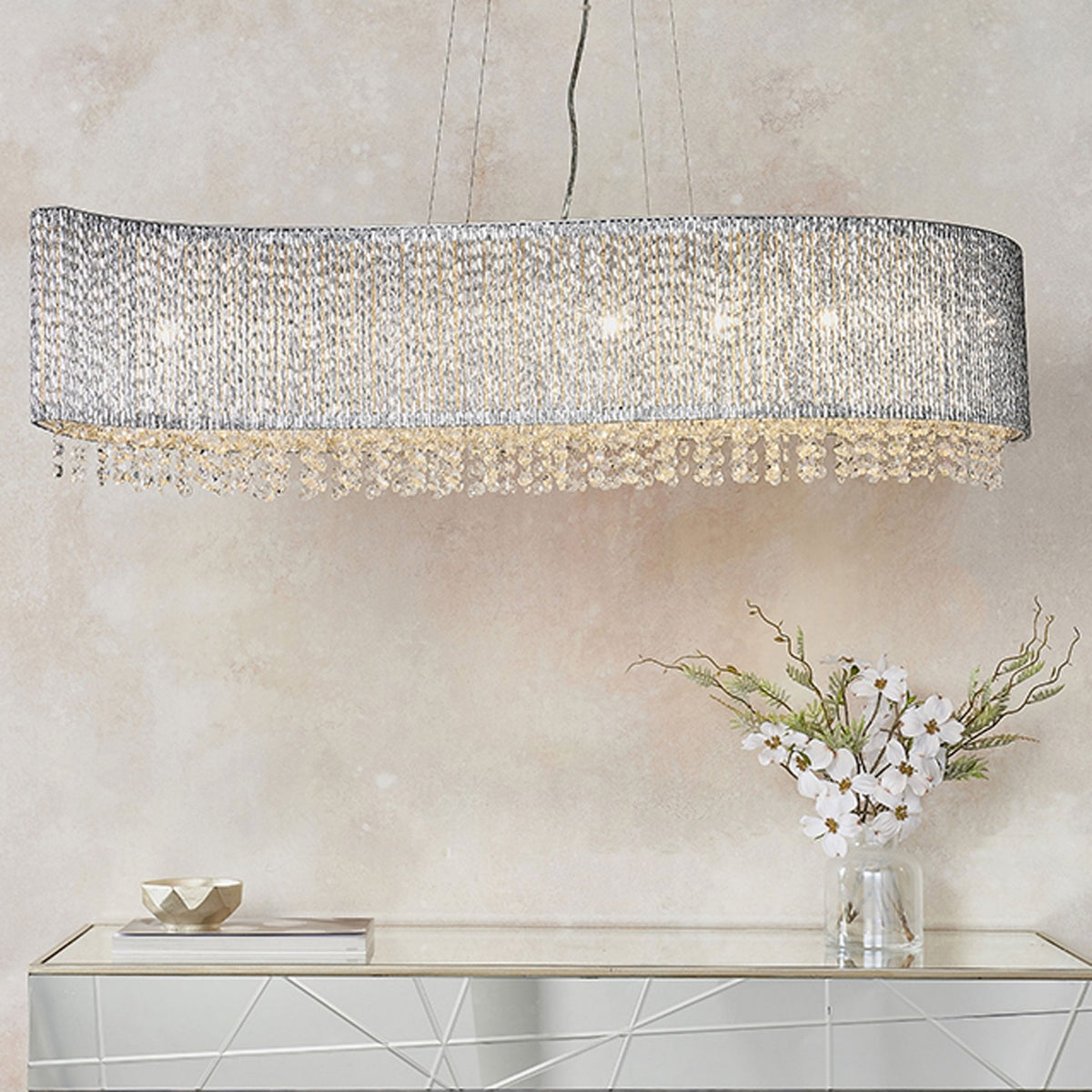 Galina 8lt Pendant Light in Chrome and Clear Glass Crystal