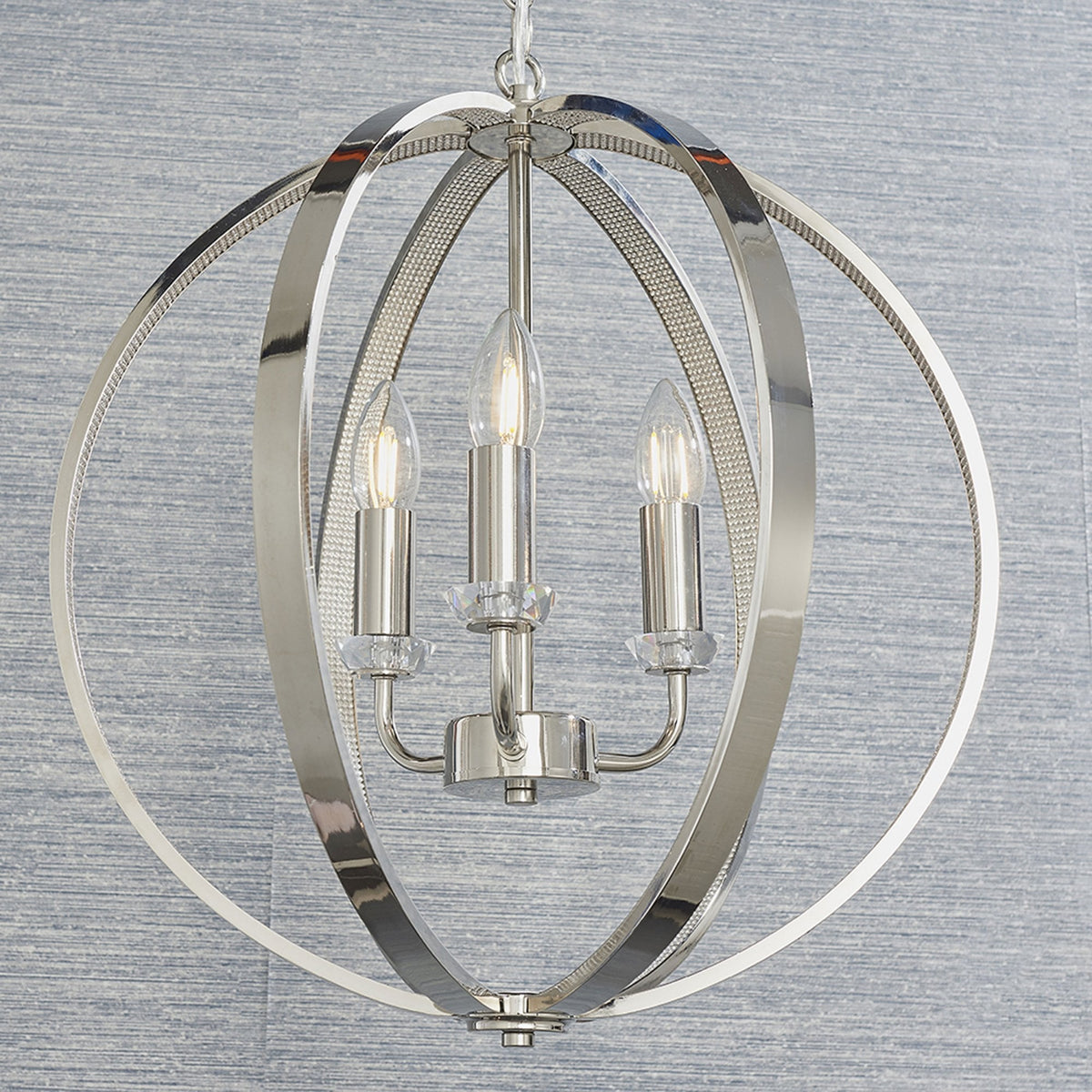 Ritz Three Light Pendant in Nickel with Clear Crystal