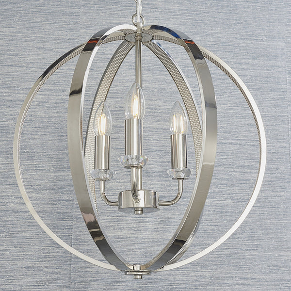 Ritz Three Light Pendant in Nickel with Clear Crystal