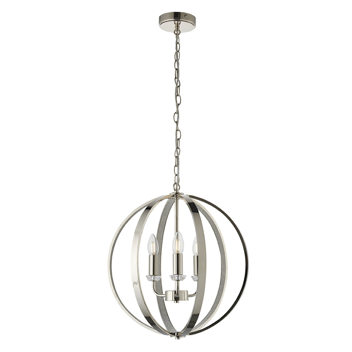 Ritz Three Light Pendant in Nickel with Clear Crystal