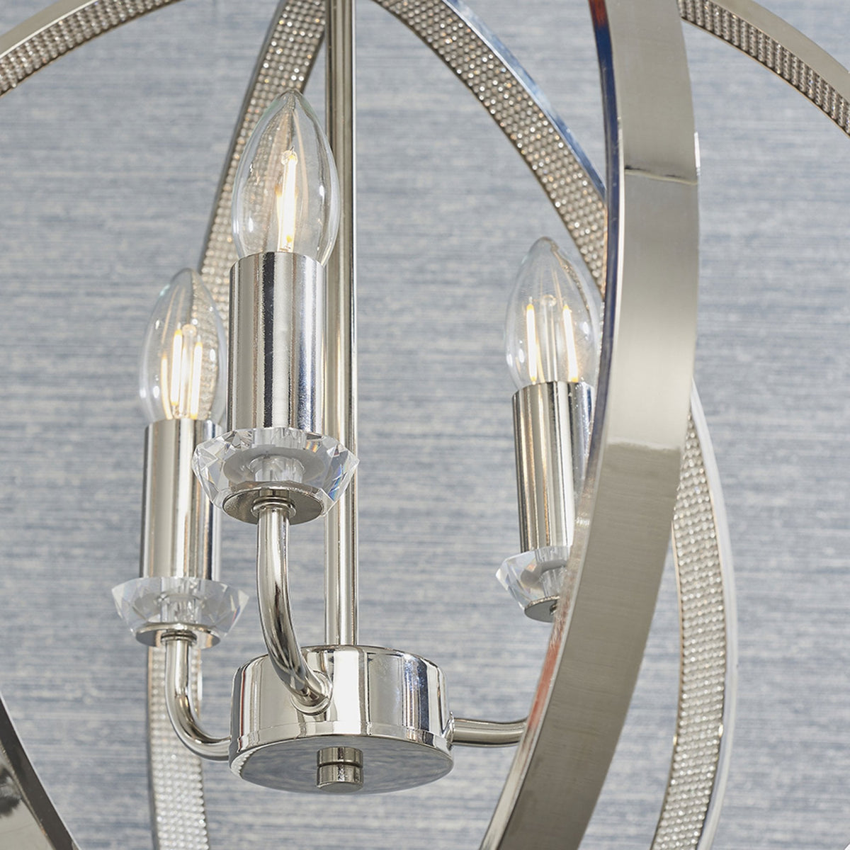 Ritz Three Light Pendant in Nickel with Clear Crystal