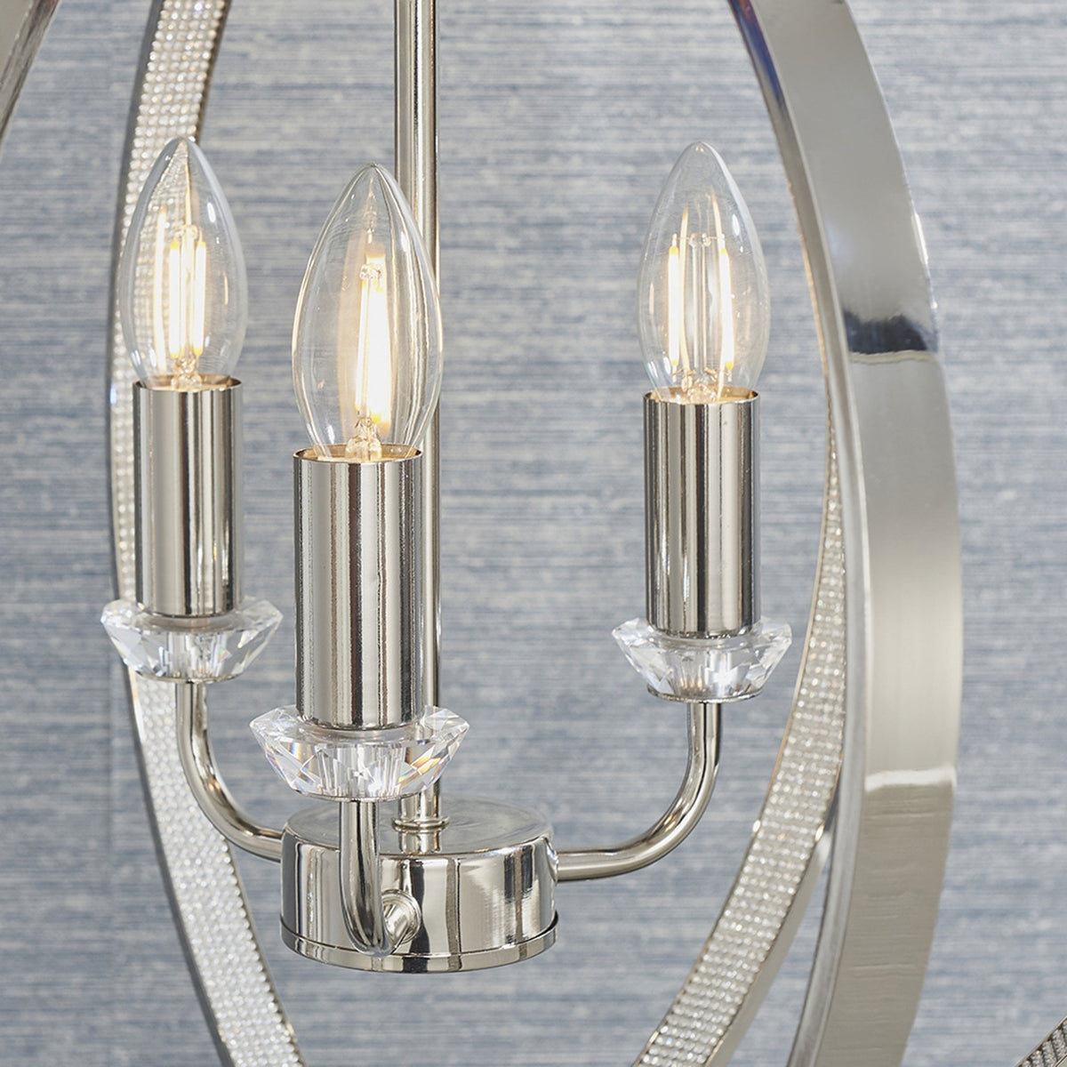 Ritz Three Light Pendant in Nickel with Clear Crystal