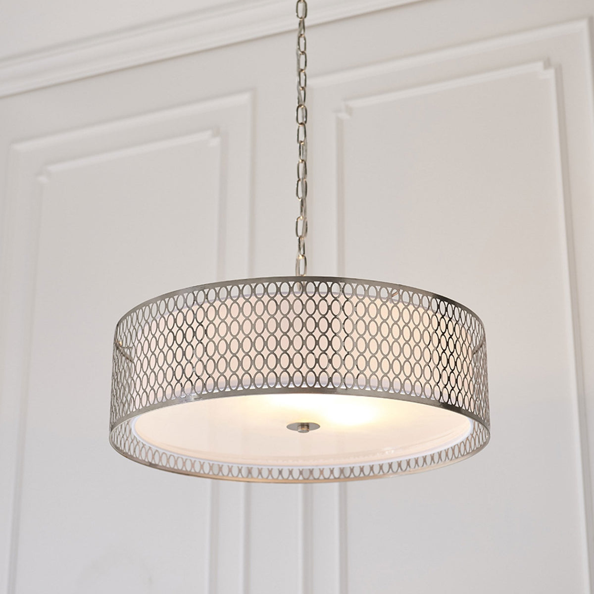 Cordero 3lt Pendant in Satin Nickel with White Inner Shade
