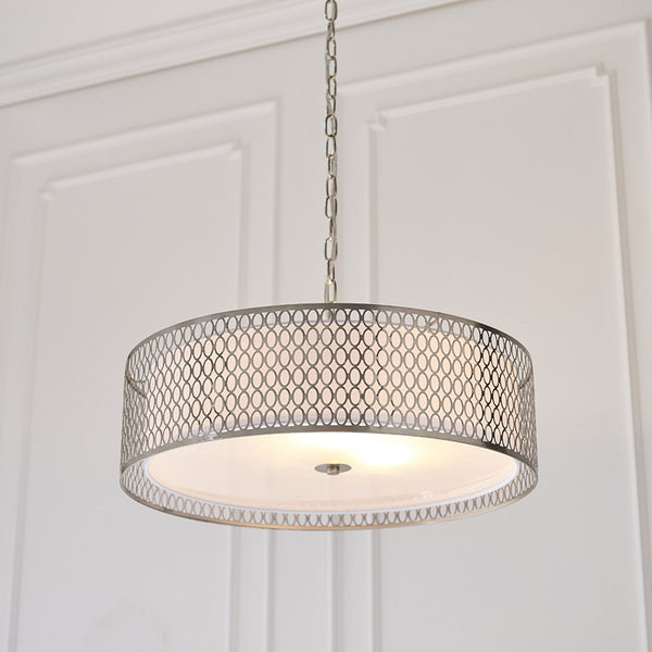 Cordero 3lt Pendant in Satin Nickel with White Inner Shade