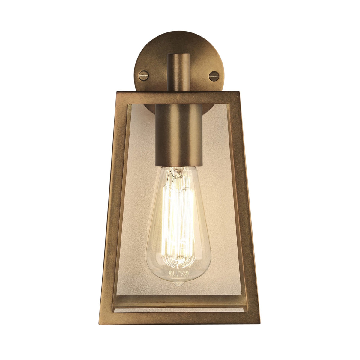 Bronze wall sconce with a clear glass shade and exposed filament bulb