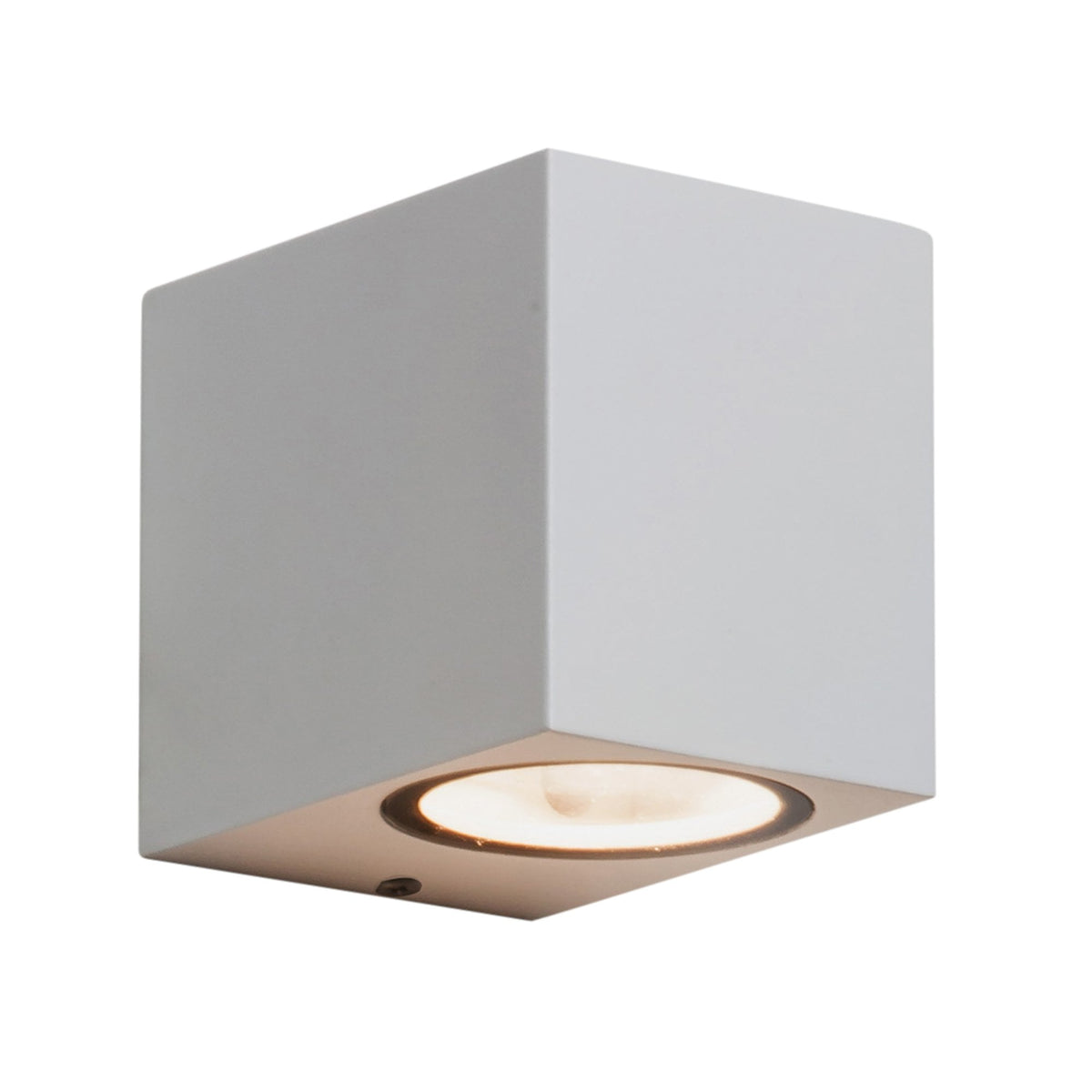 White square wall light with a single downward-facing bulb