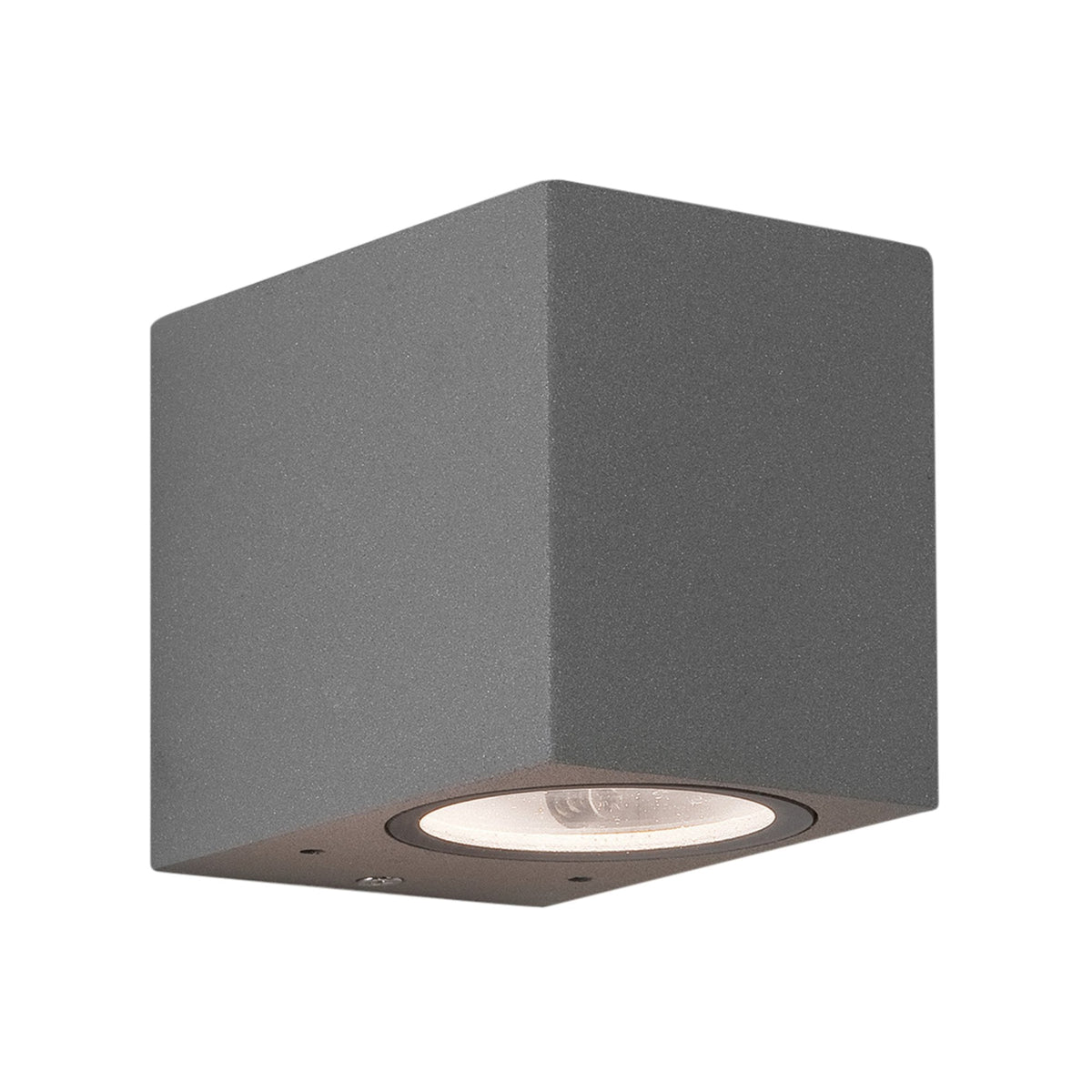 Grey rectangular outdoor wall light with a single downward-facing bulb