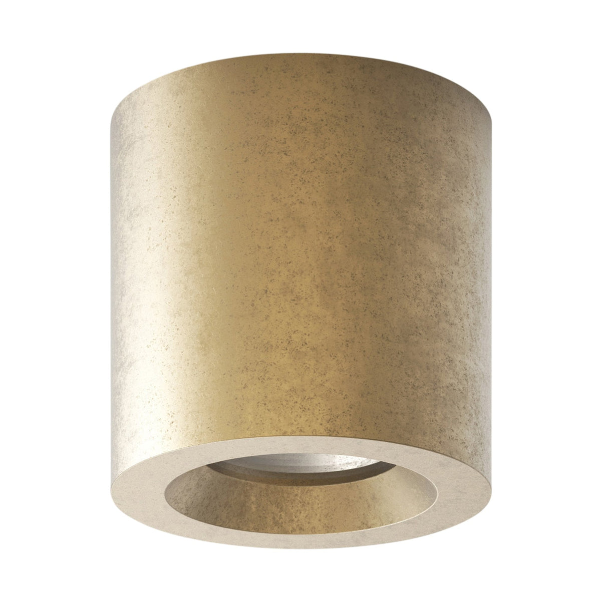 Cylindrical ceiling light in a distressed gold finish