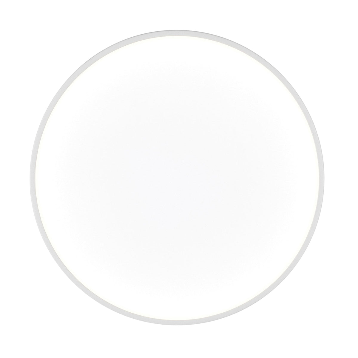 A minimalist circular LED panel provides uniform, ambient light for modern interiors.