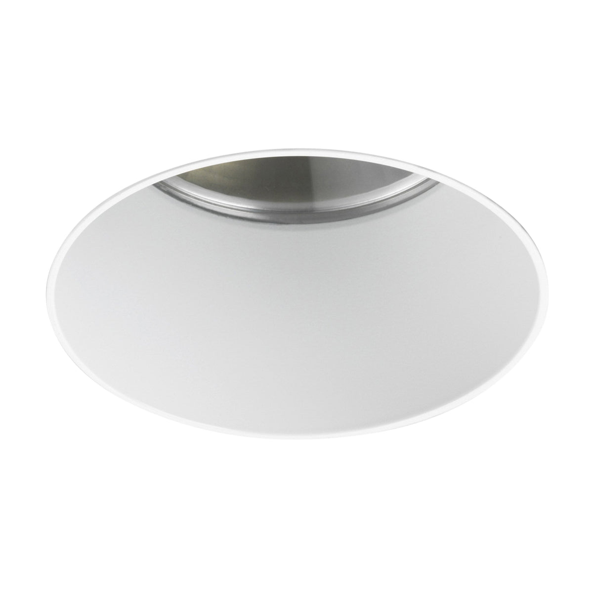 White recessed light fixture with a silver inner rim