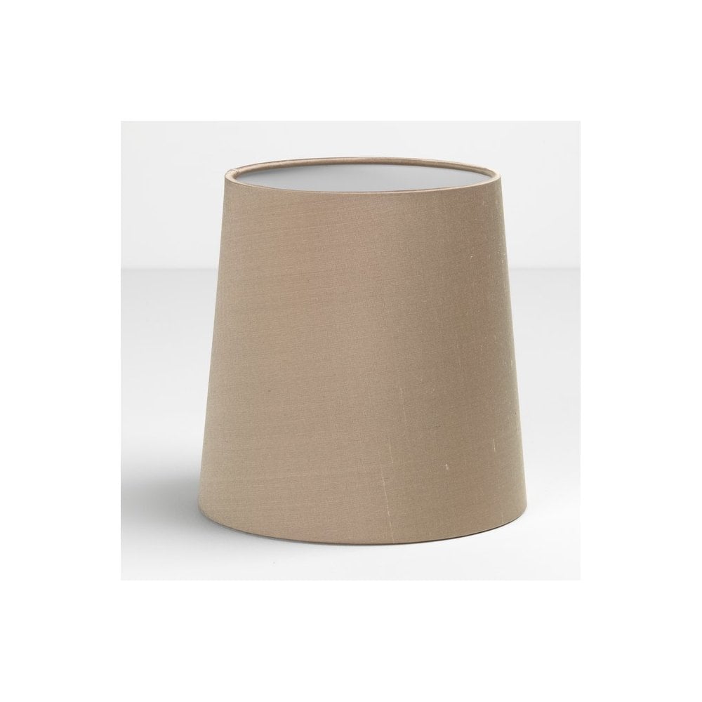 Tapered drum lampshade in a light brown fabric