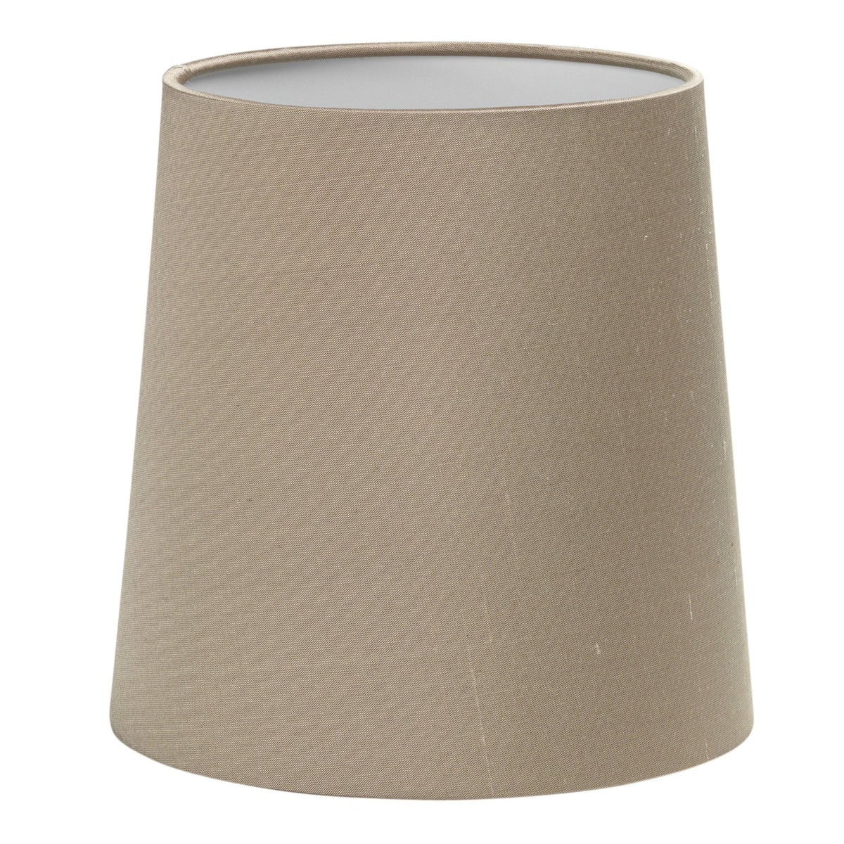 Tapered drum lampshade in a neutral beige fabric