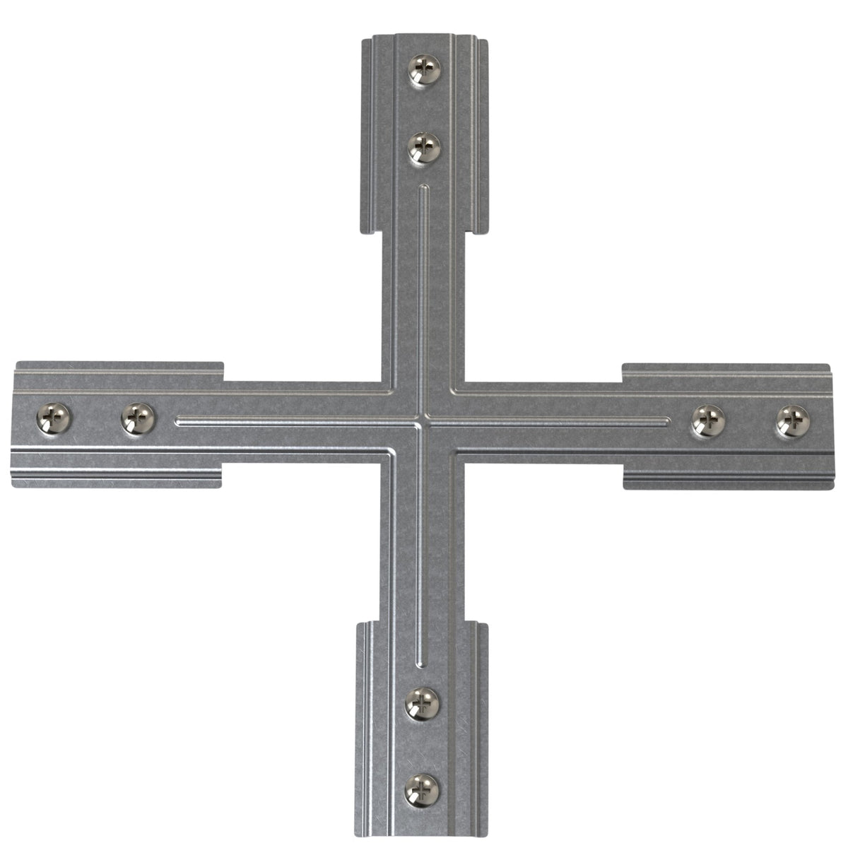 Metal cross-shaped bracket with screws