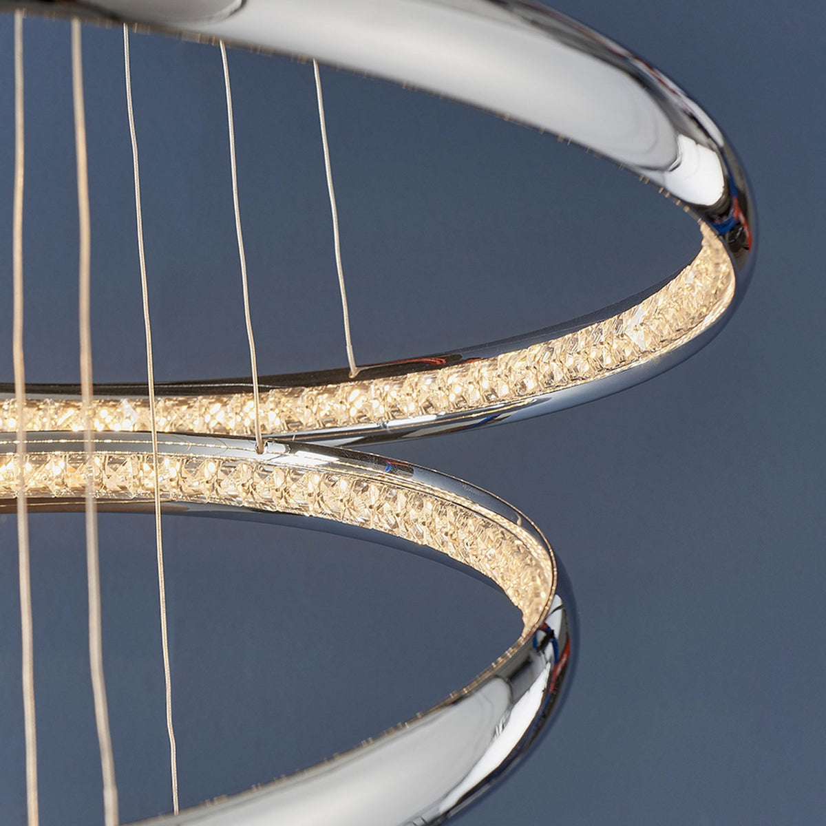 Ozias Three Ring LED Pendant in Chrome and Crystal