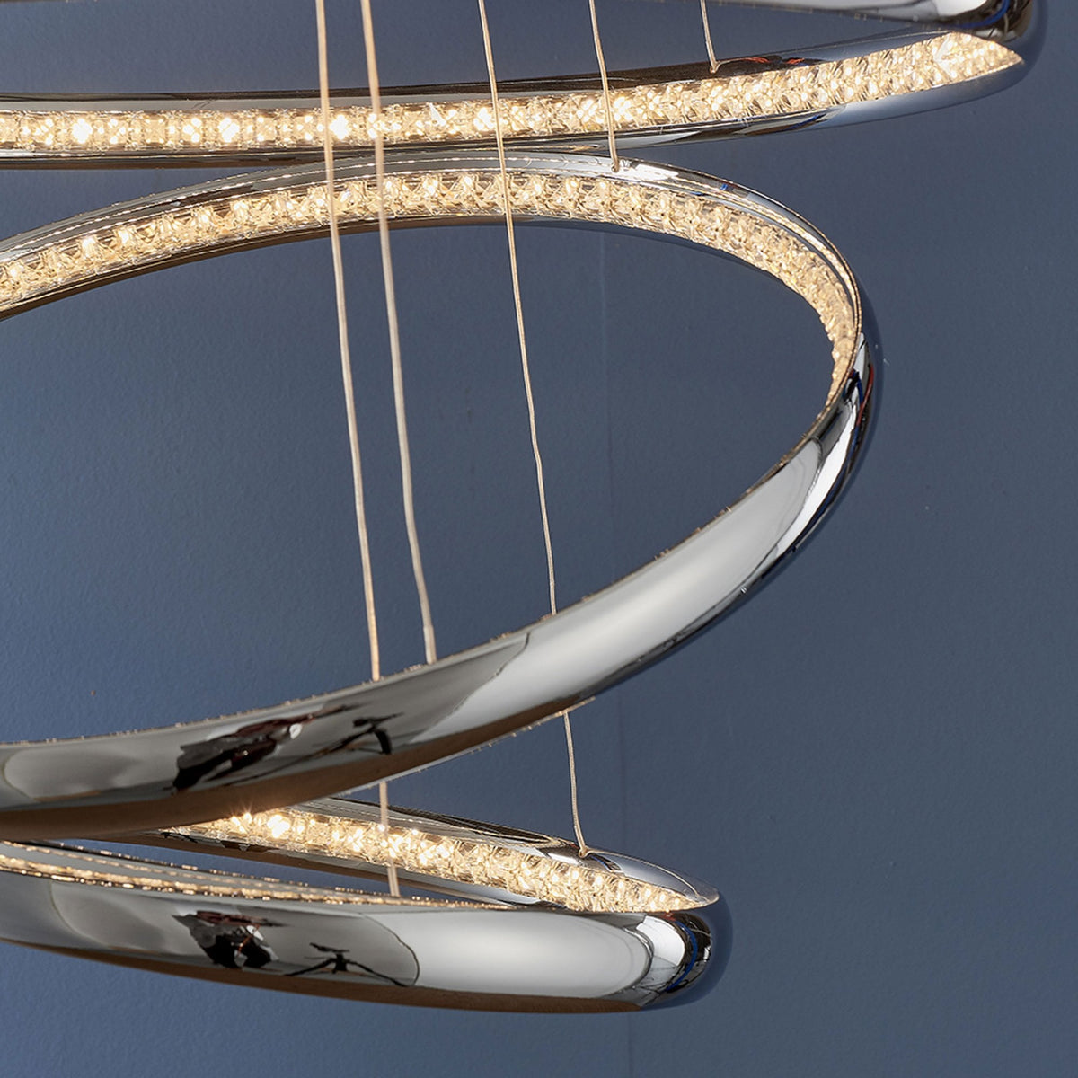 Ozias Three Ring LED Pendant in Chrome and Crystal