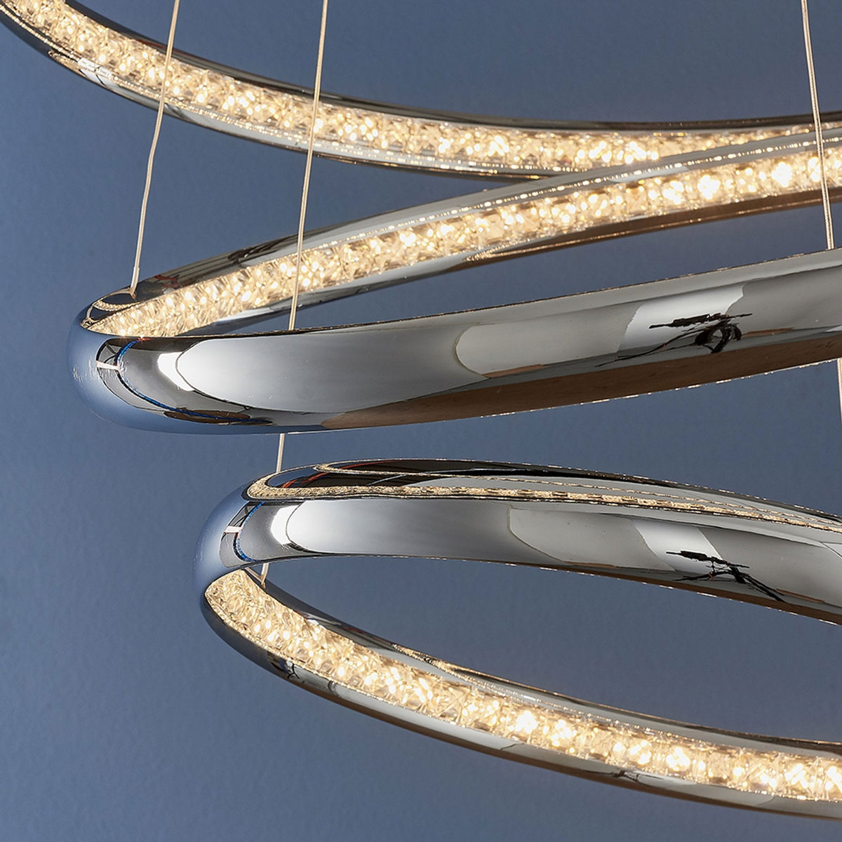 Ozias Three Ring LED Pendant in Chrome and Crystal