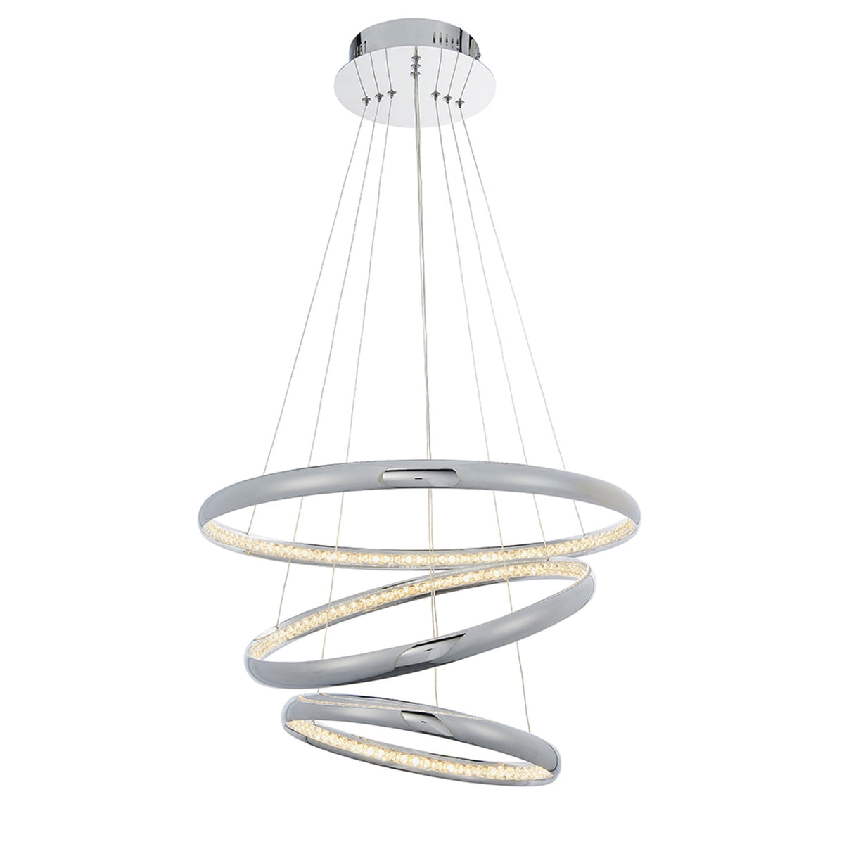 Ozias Three Ring LED Pendant in Chrome and Crystal