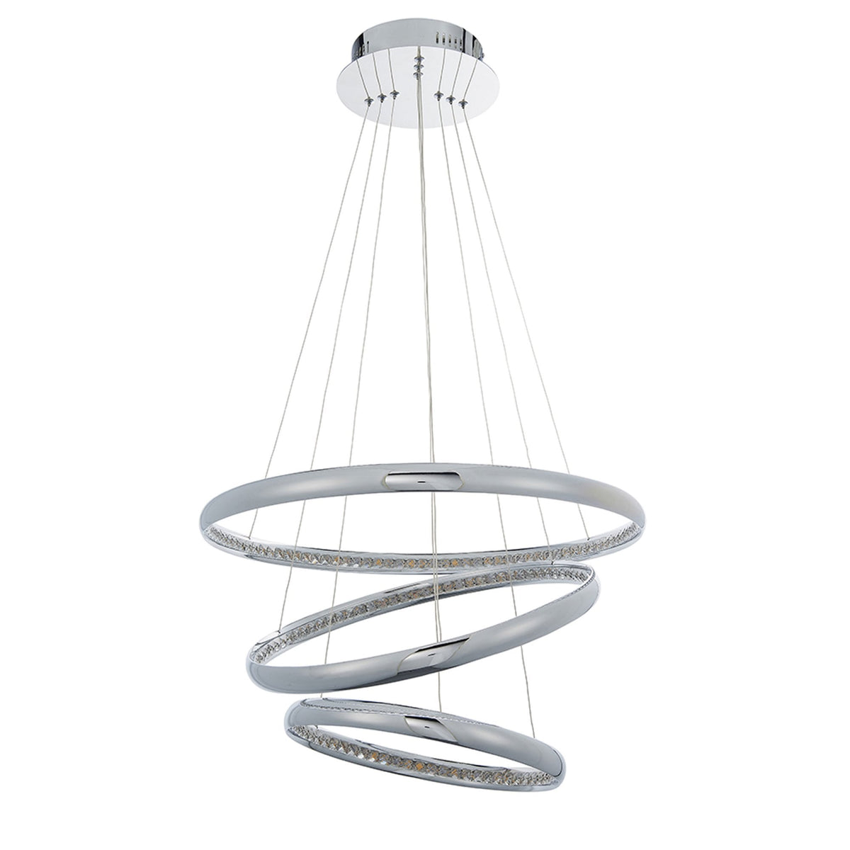 Ozias Three Ring LED Pendant in Chrome and Crystal