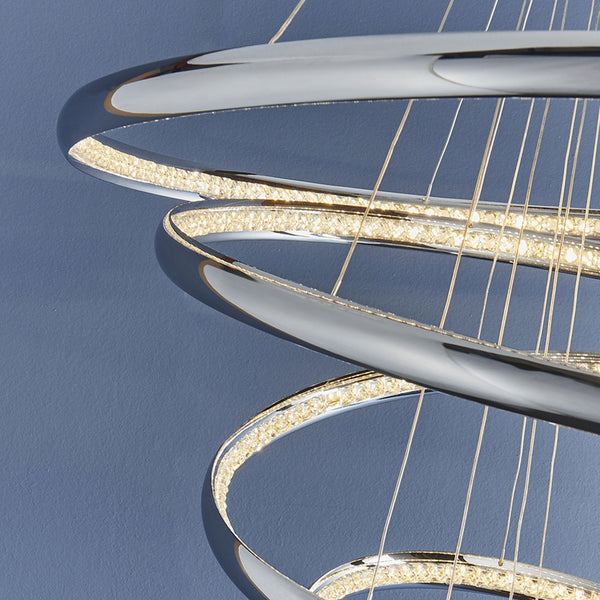 Ozias Five Ring LED Pendant in Chrome and Crystal