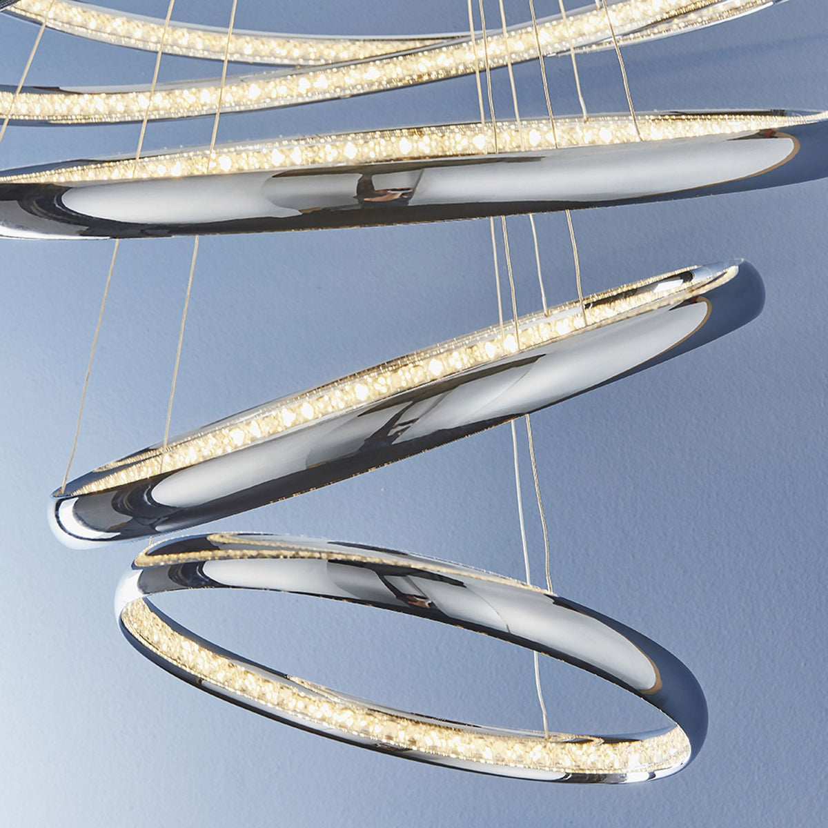 Ozias Five Ring LED Pendant in Chrome and Crystal