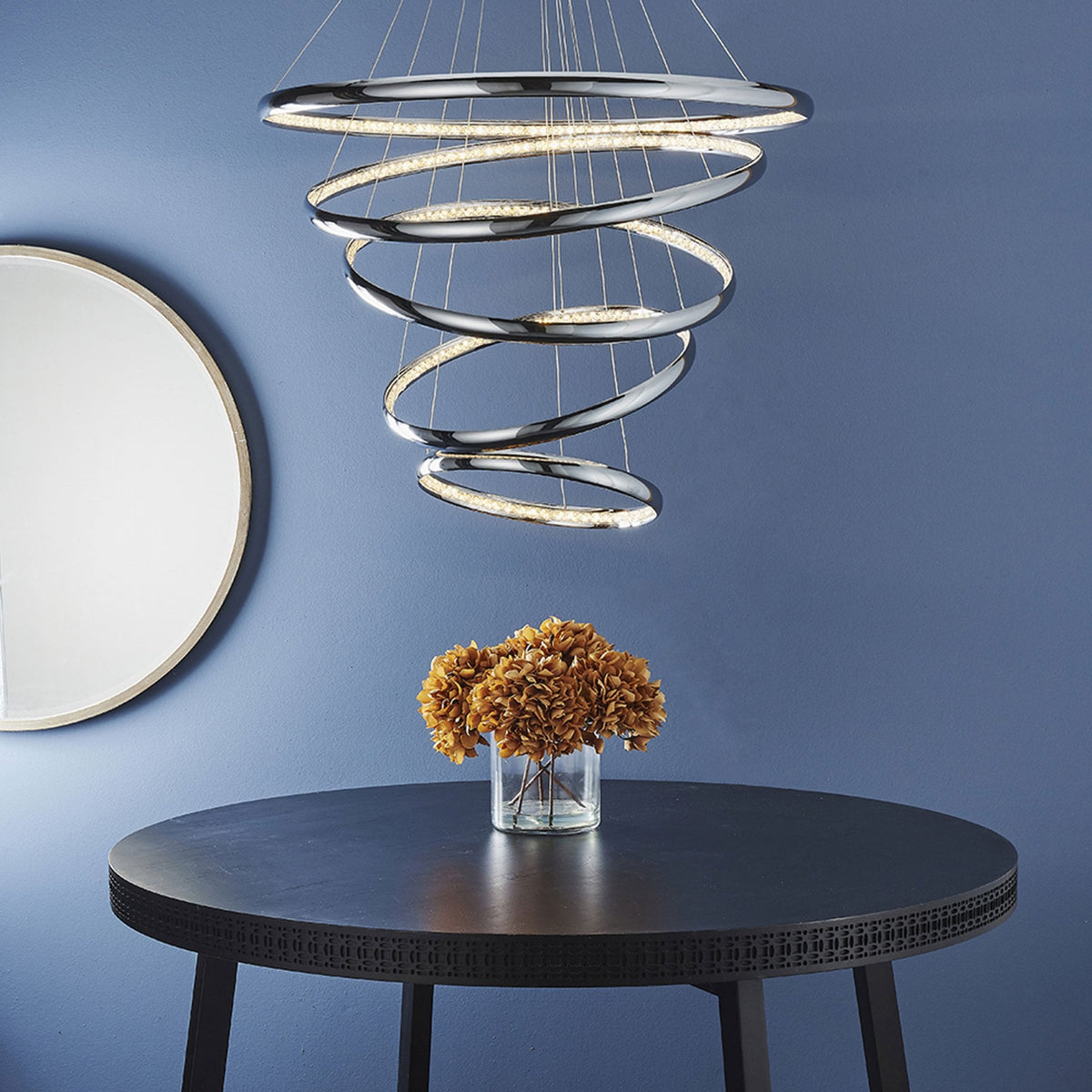 Ozias Five Ring LED Pendant in Chrome and Crystal