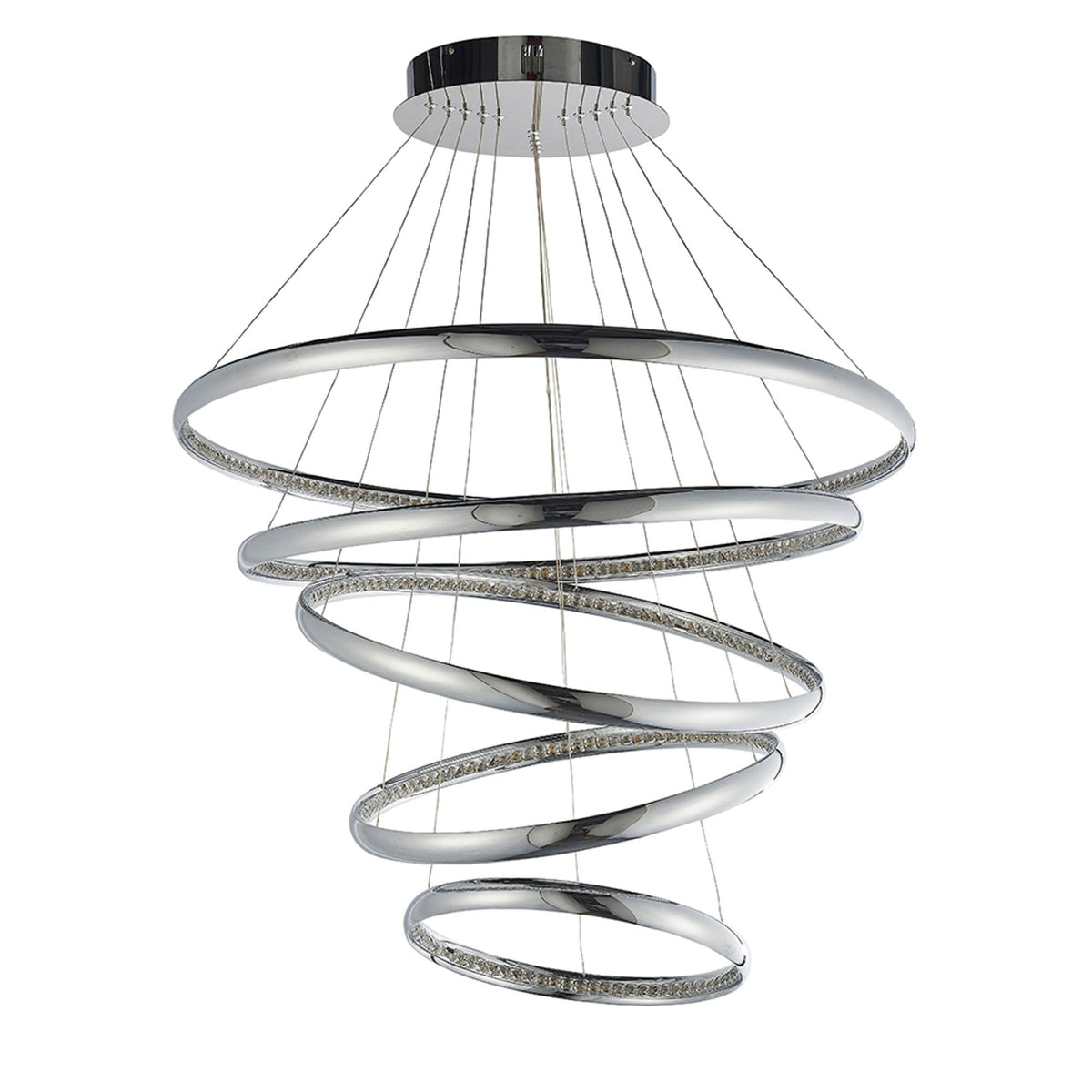 Ozias Five Ring LED Pendant in Chrome and Crystal
