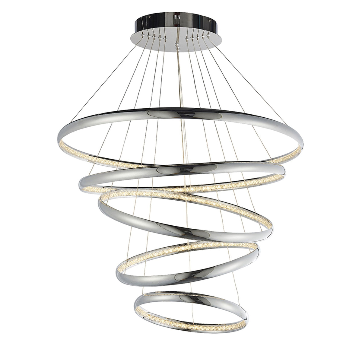 Ozias Five Ring LED Pendant in Chrome and Crystal