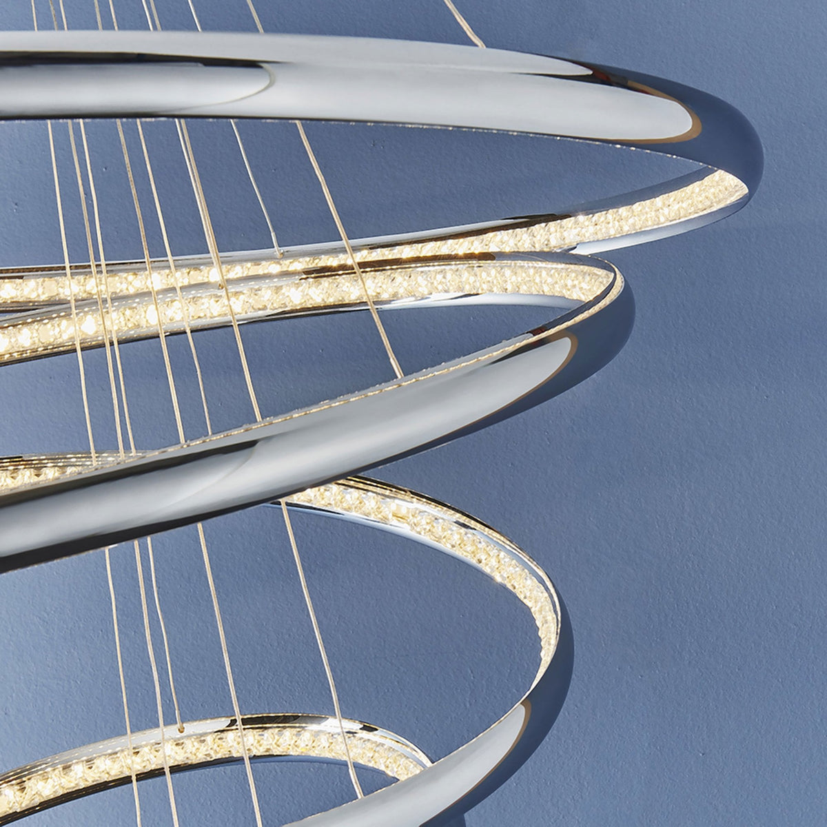 Ozias Five Ring LED Pendant in Chrome and Crystal