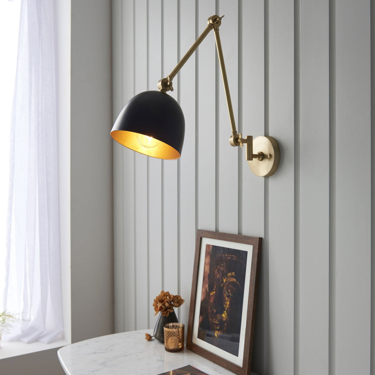 Lehal Swing Arm Wall Light in Antique Solid Brass & Matt Black